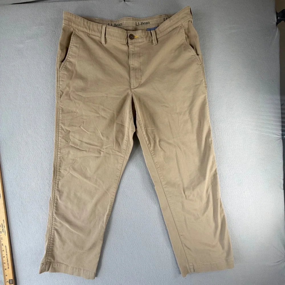 LL Bean Classic Fit Chino Pants Mens 38x29 Khaki Tan Coolmax Stretch Workwear